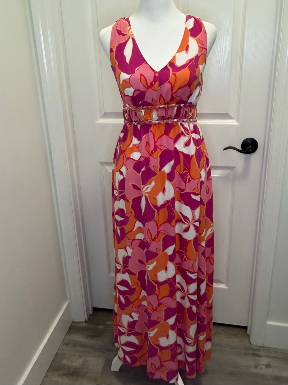 Japna Pink & Orange Floral V-Neck Maxi Dress